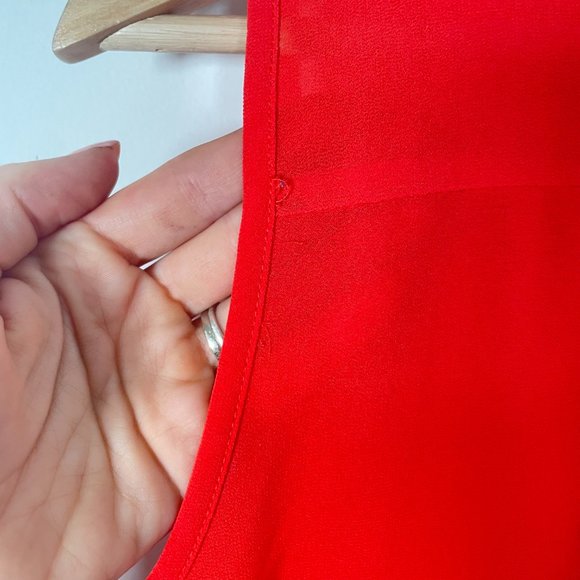 Bright Red Sheer Button Down Blouse Sz S - Picture 6 of 8